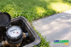 Close-up of a water meter face with the leak indicator triangle